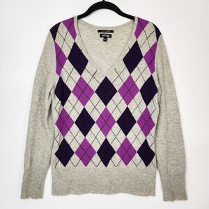 100% Cashmere Sweater Womens L Dark Academia Preppy Professor Oxford Shakespeare